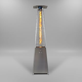 REALGLOW Real Flame Outdoor Pyramid Patio Heater in Stainless Steel - 13KW Propane Gas Standing Floor Heater for Outdoors & Gardens - Outside Space Heating for Decking