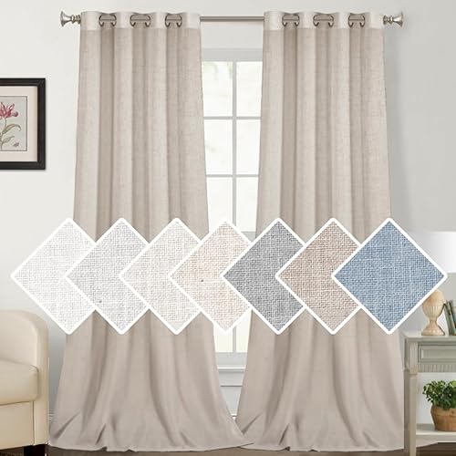 Cortinas de mezcla de lino natural, paneles de tratamiento de ventana para sala de estar, cortinas filtrantes de luz, cortinas texturizadas de lino