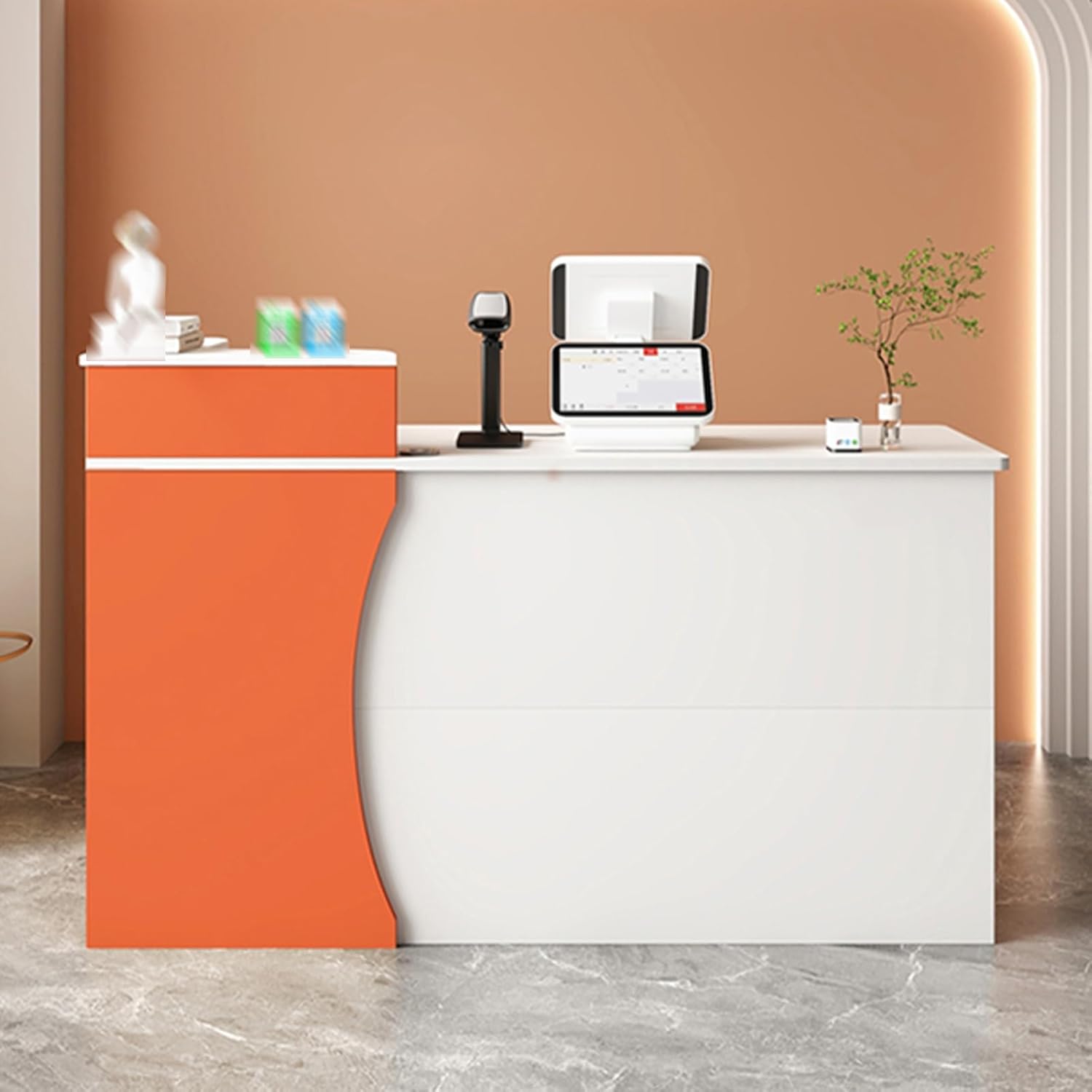 Reception Desk, Great Space Saver Front Counter, Checkout Counter with Lockable Drawer, Front Desk Reception for Home Office and Office(Orange,80cm/31.4in)