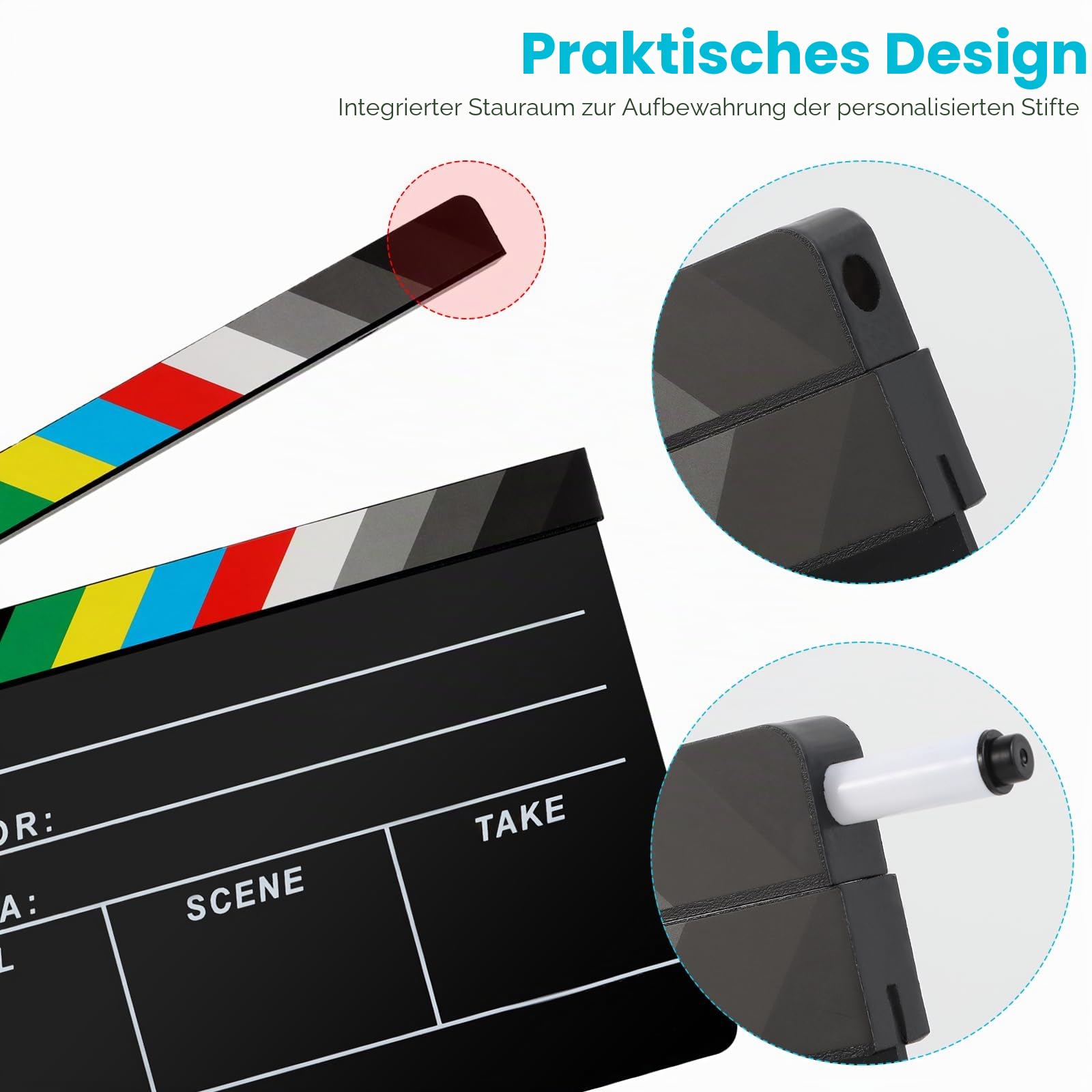 Acryl-Film-Regisseur, Schindel, Fotografie, Video, TV, Geschnittene Action-Szene, Schiefer, Klöppel, Requisiten, Schwarz