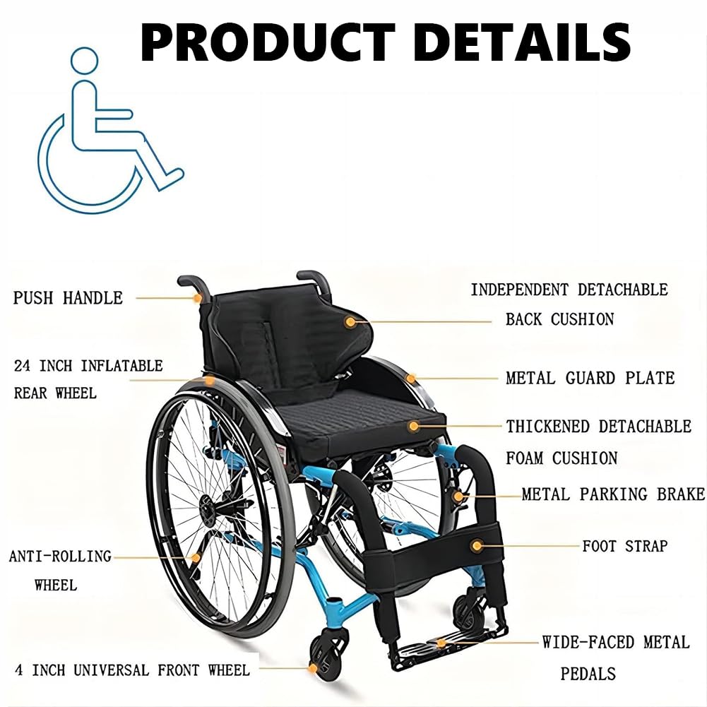 Silla de Ruedas Manual Ligera, Sillas de Ruedas Deportivas Portatiles para Adultos, Silla de Ruedas Plegable de Viaje Transit/Black 38Cm