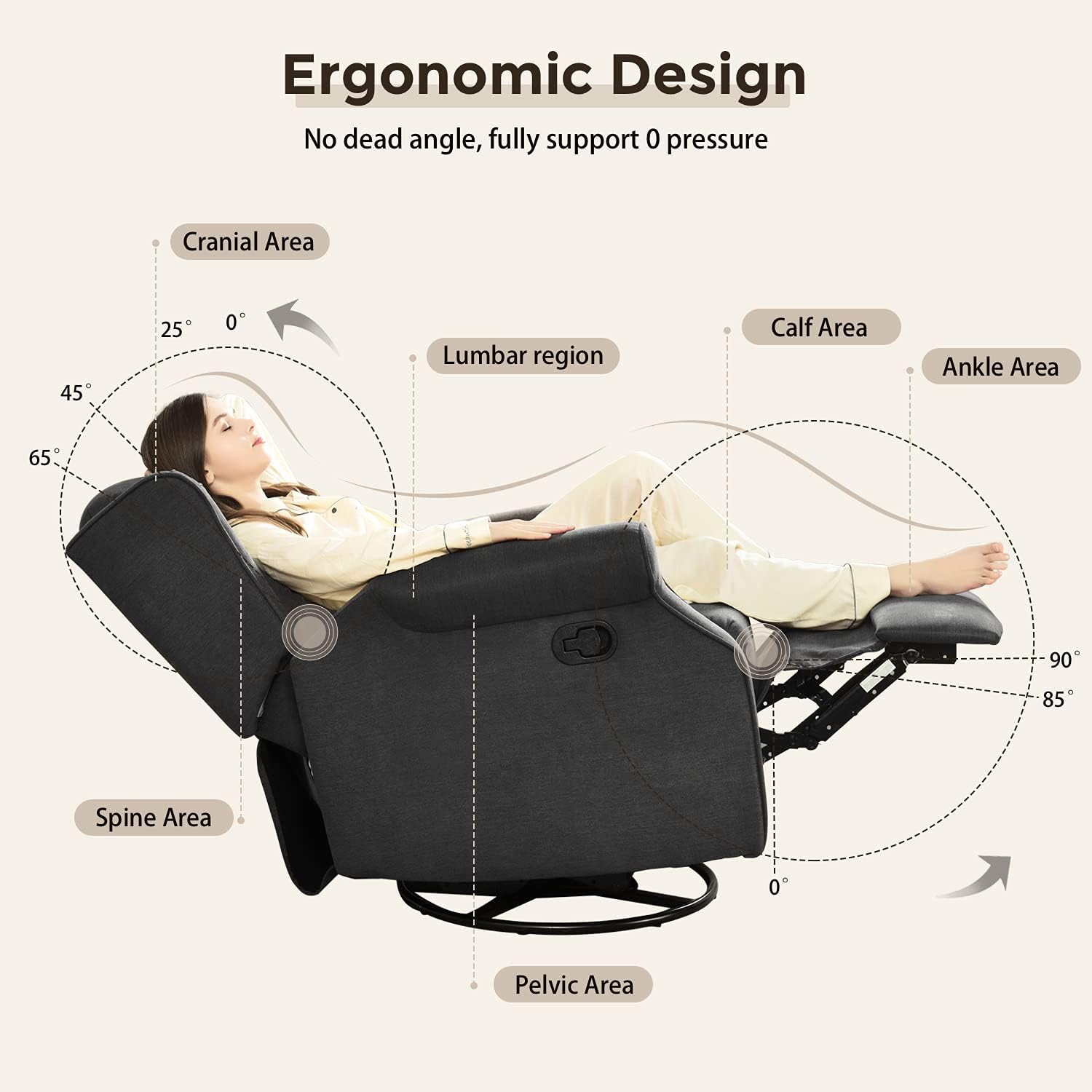 YANXUAN Pushback Recliner Chair with Swivel Base, Manual Mechanism Rocking Chair with Trim, Charcoal : Home & Kitchen