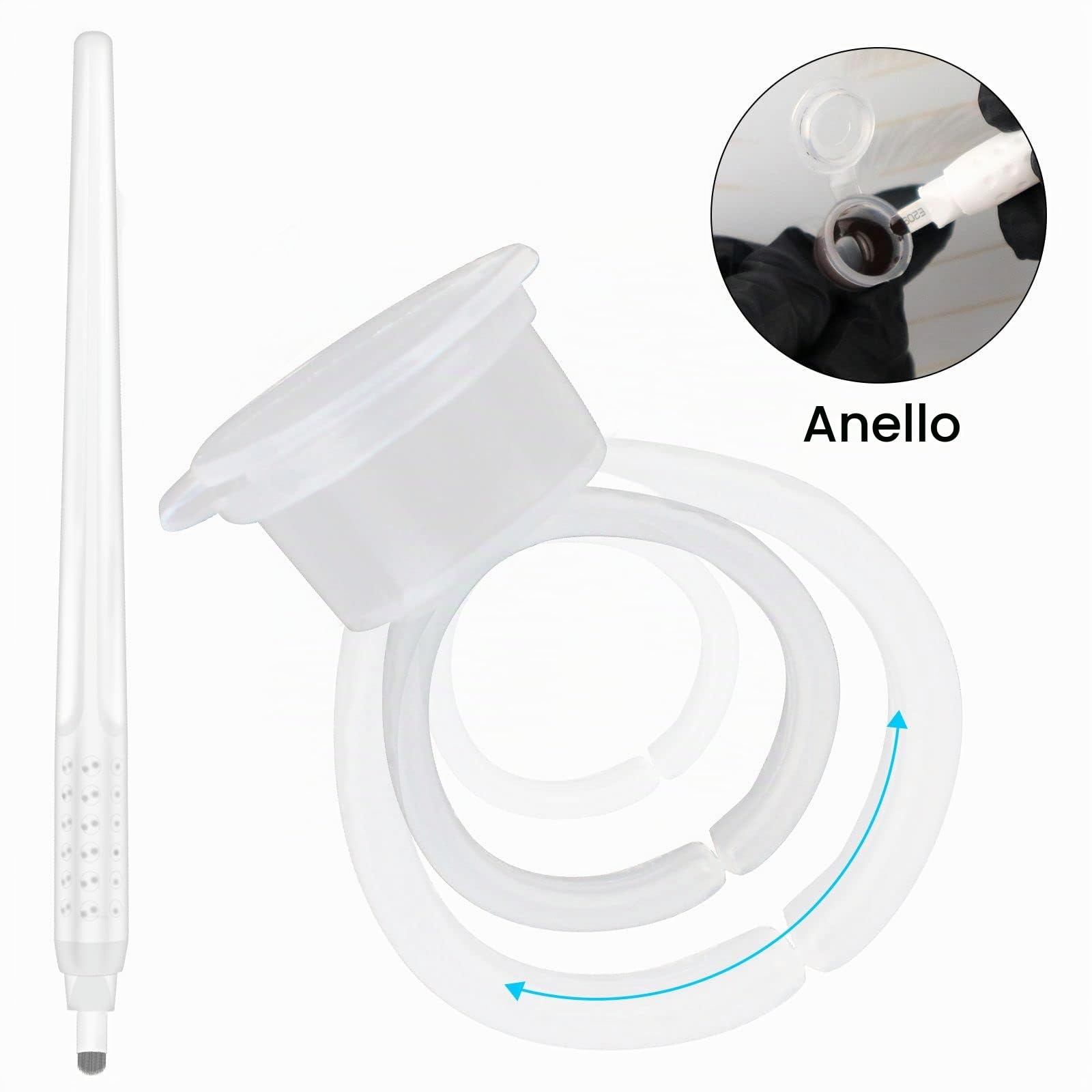 10 pezzi Bianca Penna Microblading Monouso Nano U24 0,15 mm con Anello per Colpi Capelli (U24-0.15mm)