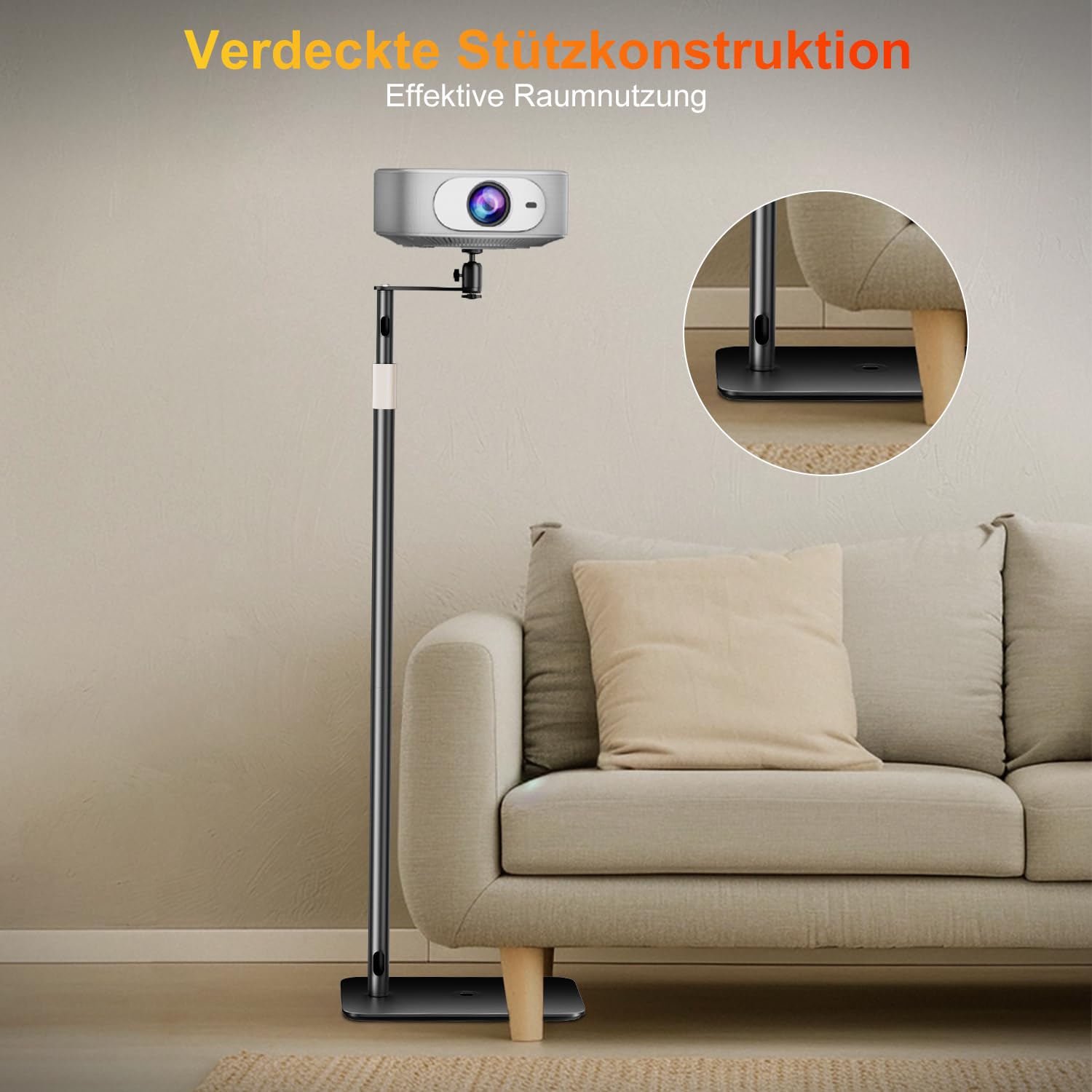 ZDSSY Beamer Ständer, Beamer Halterung Höhenverstellbar 85-130 cm, Beamerständer Stativ mit 360° Schwenkbarer,Versteckter Projektor Bodenständer kompatibel mit Video Beamern,Vlog DVR Kamera,Schwarz