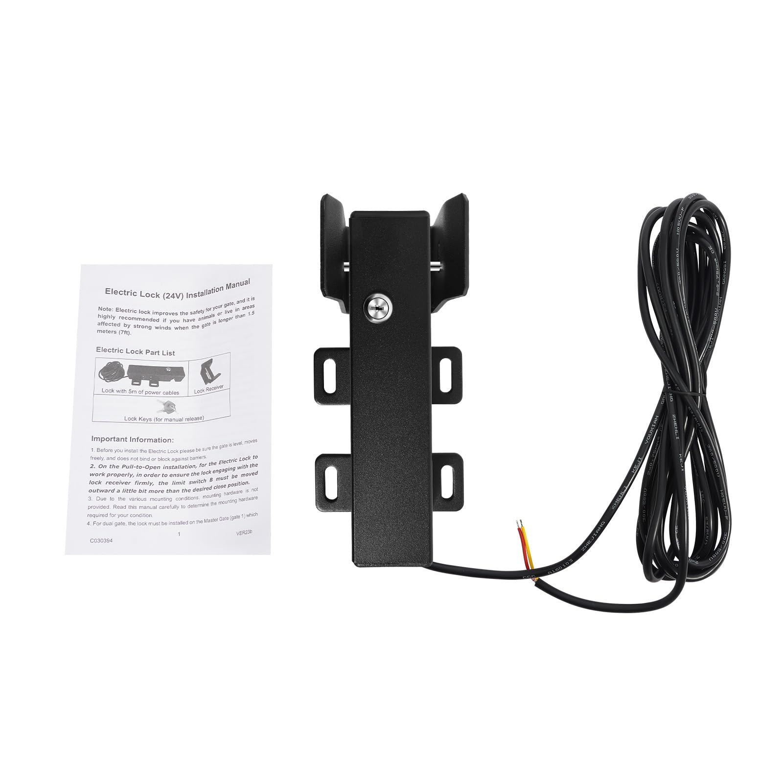 Cerradura Eléctrica Automática para DC 24 V, Sistema Accionamiento de Puerta Batiente 60W, Espaciado orificios instalación 50 mm, Tamaño Cerradura 4.1 * 8.6 * 2in, IP44