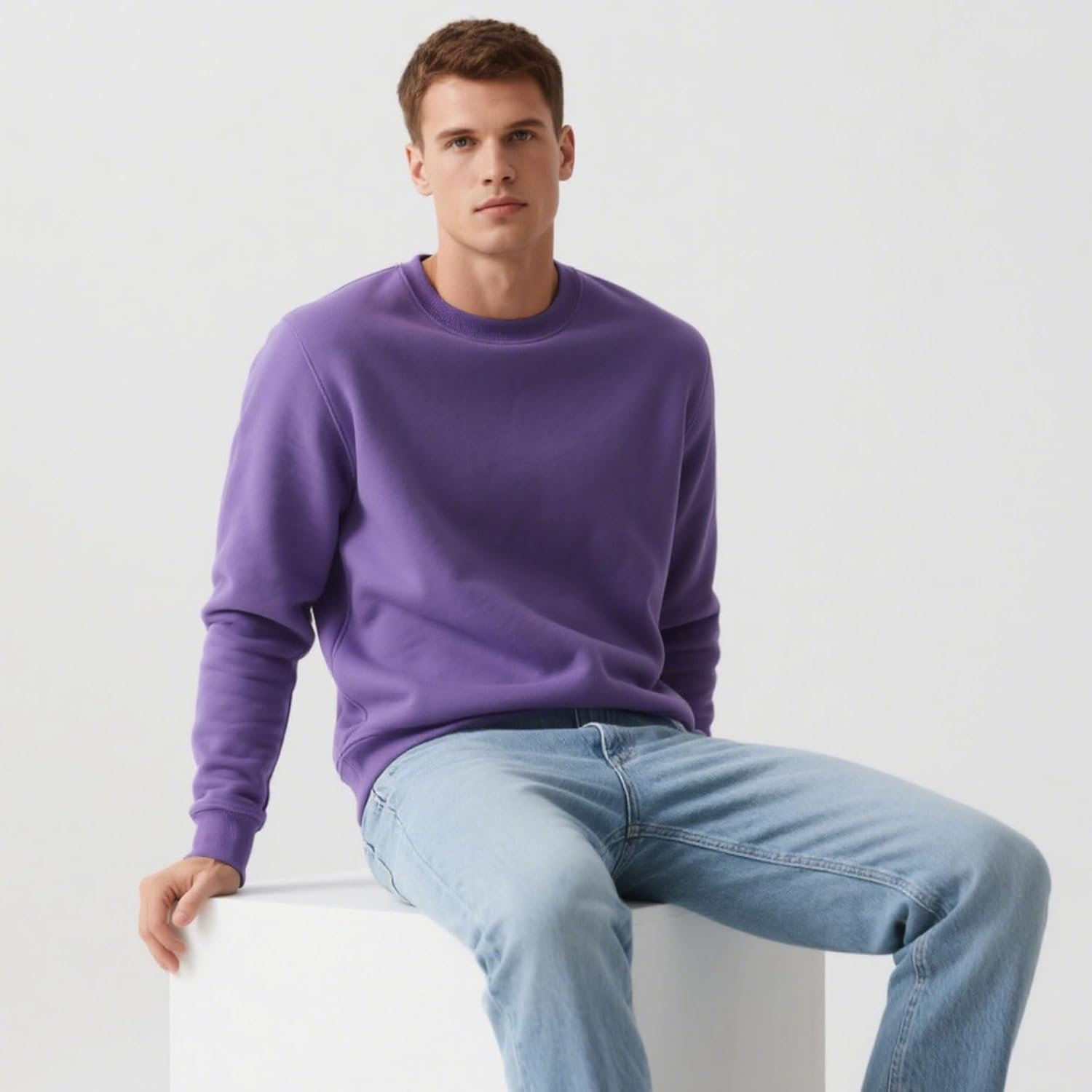 Men's Crewneck Sweatshirt Long Sleeve Fleece Sweatshirts Breathable Crew Neck Pullover Sweatshirts - Image 3