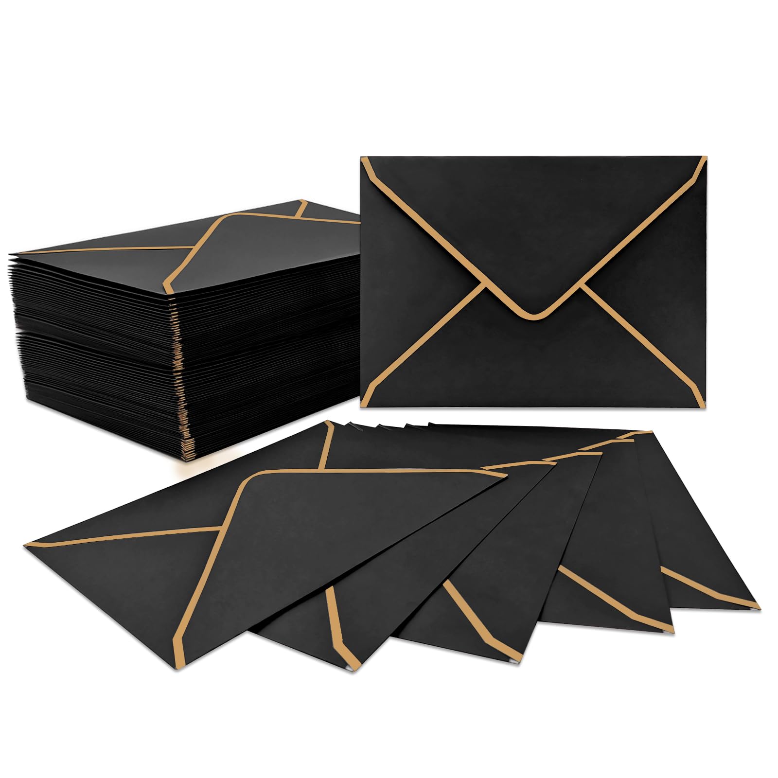 100 PCS Luxury Invitation Envelopes - 5x7 Black Envelopes for Wedding & Graduation