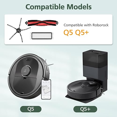 Miniatura 2 de isinlive Kit de accesorios de repuesto Q5 compatible con aspiradora Roborock Q5 Q5+ Q5 Plus, 1 cepillo principal, 4 filtros Hepa, 4 cepillos