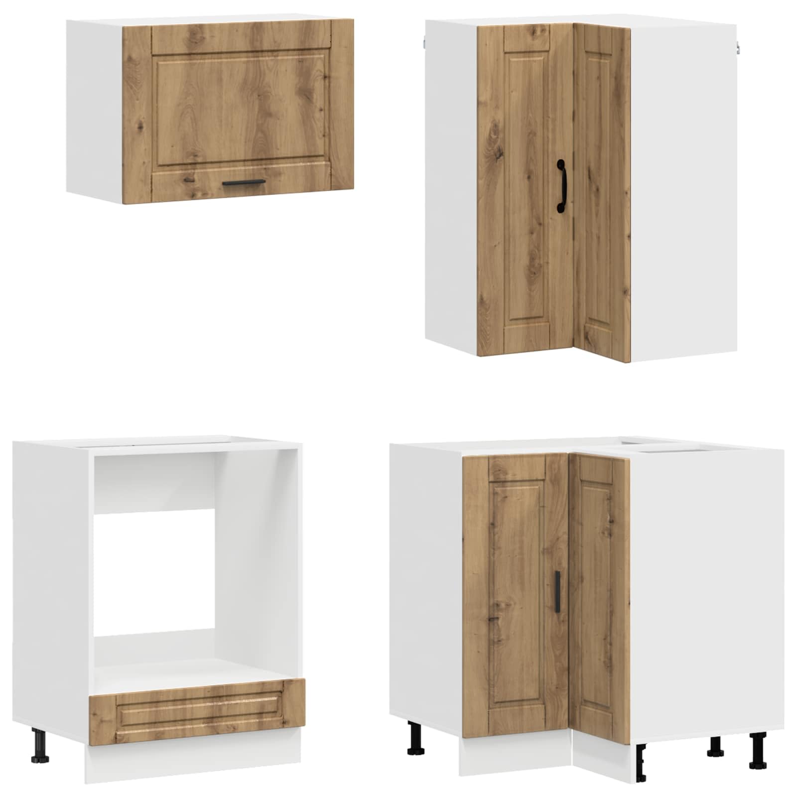 8-teilige Küchenzeile Porto, Küchenschränke Set, Artisan-Eiche | Flexibles Küchenmöbel-Set aus Holzwerkstoff für die Küche, mit verstellbaren Füßen und praktischer Wandsicherung.