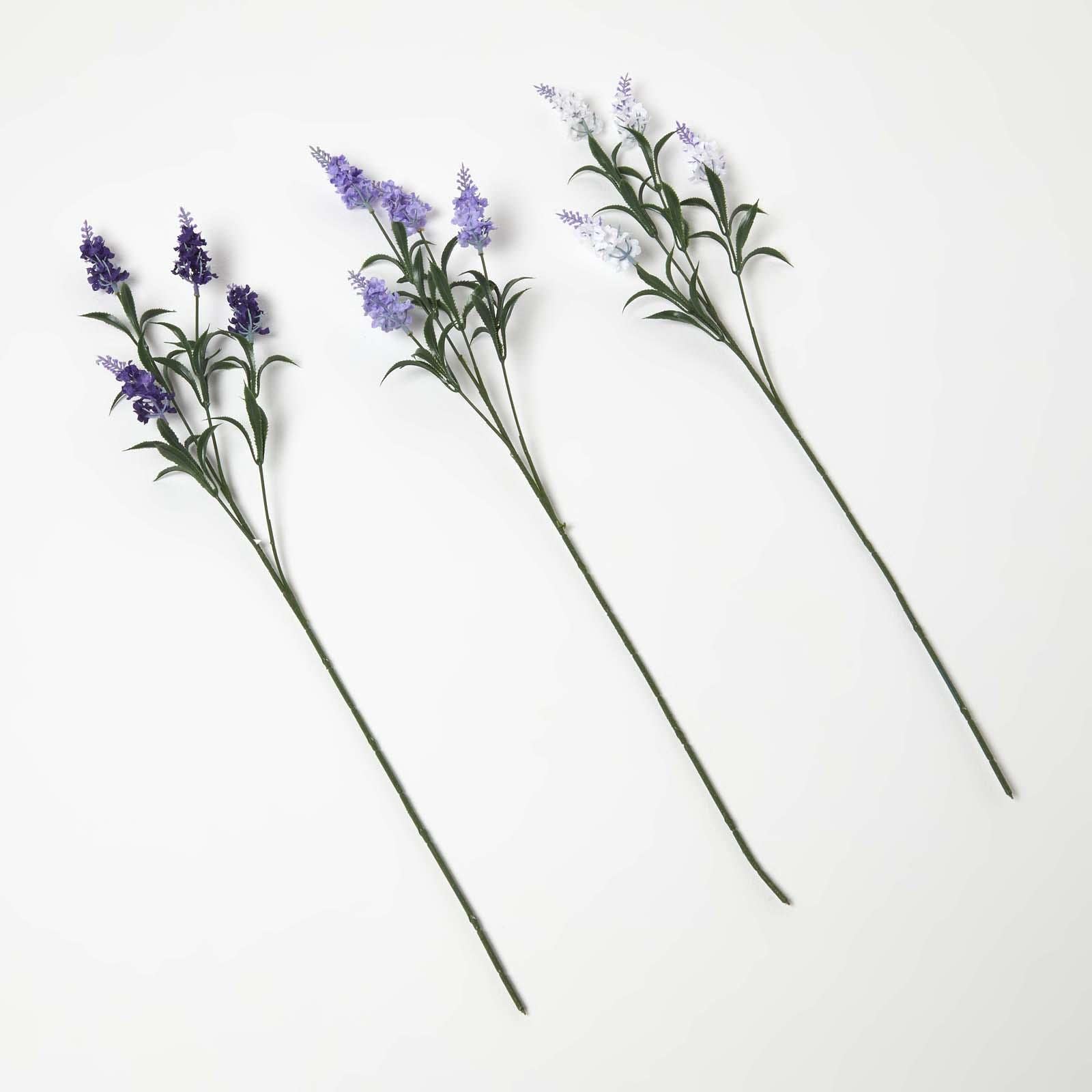 HOMESCAPES Set of 3 Purple & White Single Stem Lavender 68cm Long Fake Flower Stems Silk Sprays for Bouquet or Floral Arrangement