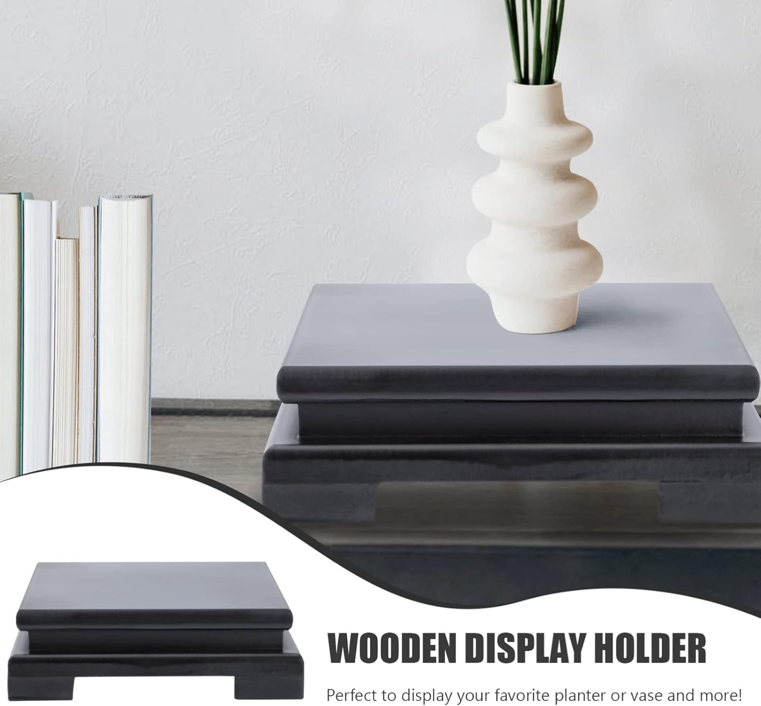 Tofficu Wood Display Base 5.90 Inch Square Vase Stand for Home Decor Plant Pot Bonsai Statue Display Pedestal Suitable for Office Restaurant Cafe