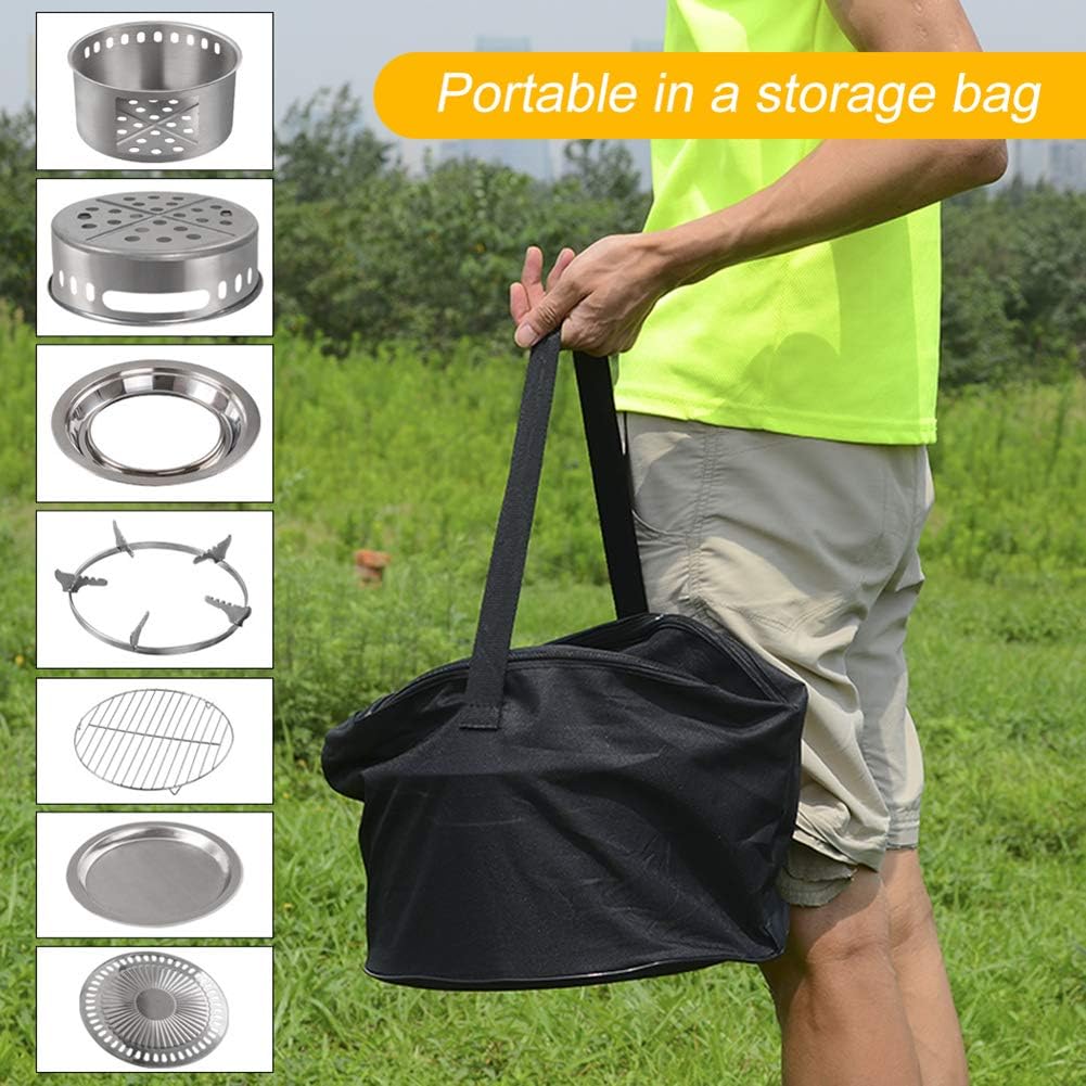 Portable Camping Cook Stove Windproof Wood Burning Stove, Lightweight Backpacking Stove, Efficient Burning Heater Solidified Alcohol Stove Barbecue Grill Tent Heating Stove for Ou