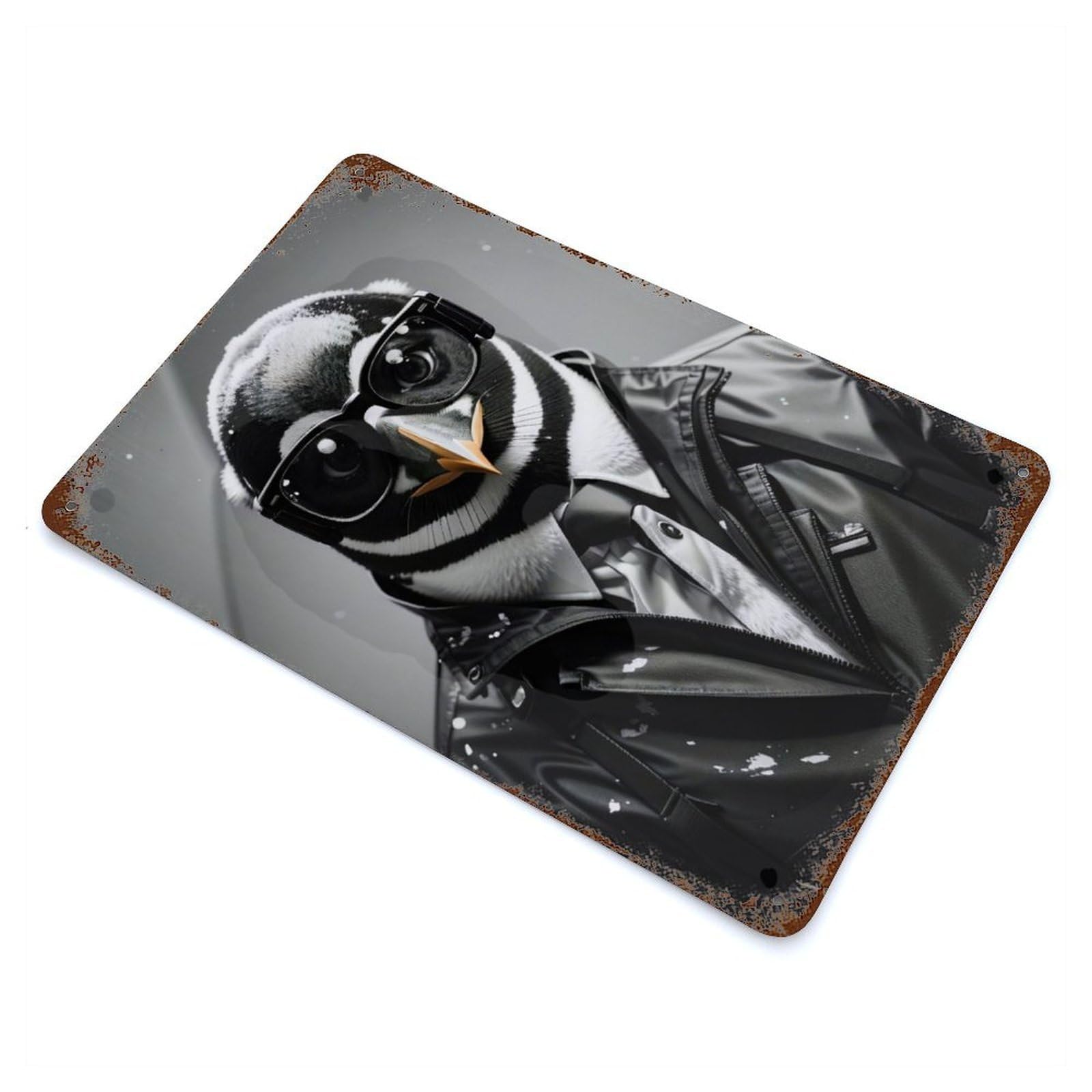 Detective Penguin Bnw Vintage Rust Metal Sign 11.8"x7.9", Shabby Chic Decor for Garage, Pub Or Kitchen