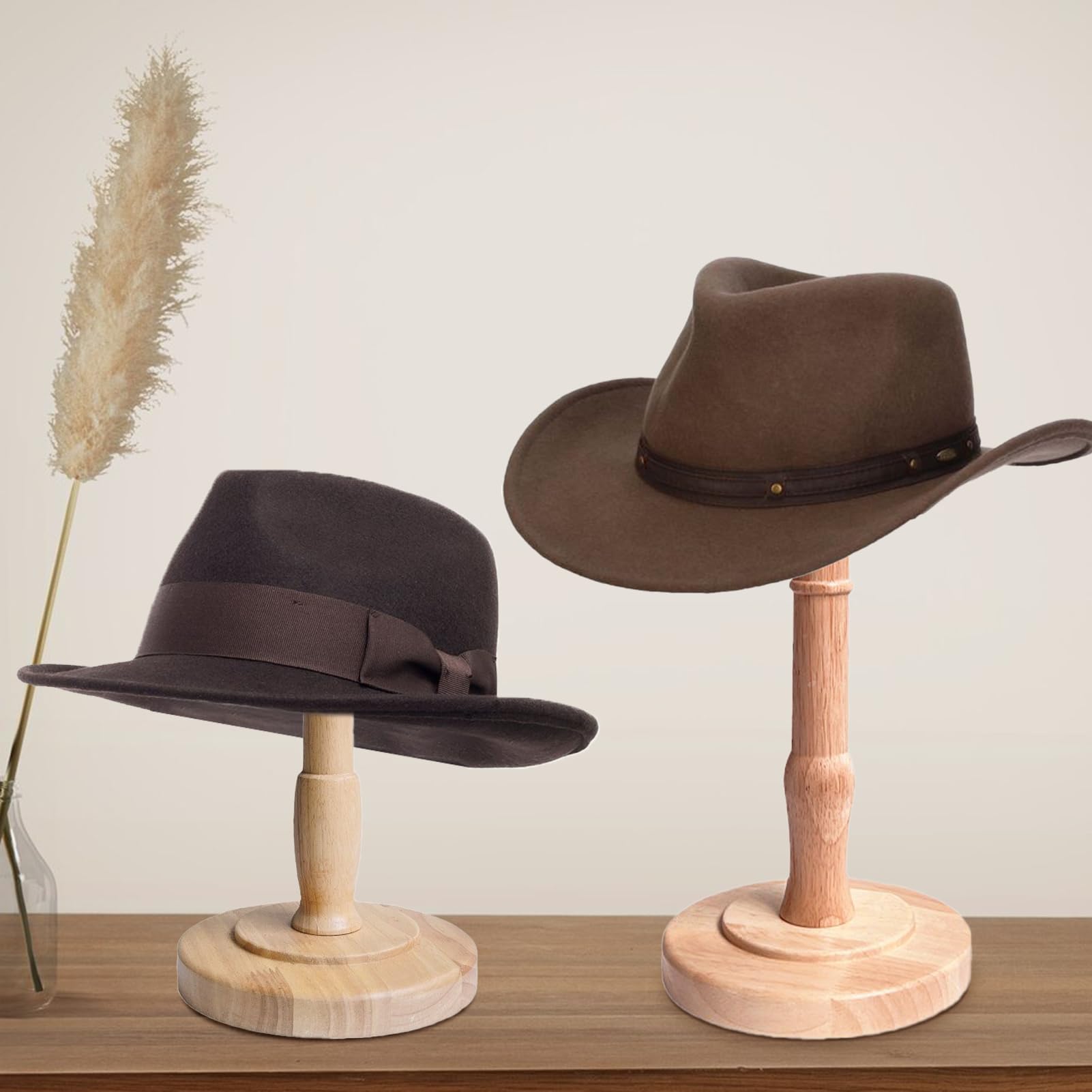 TINGSING Wooden Hat Display Stand Tabletop Hat Rack Dome Shaped Cowboy Cap Organizer Wig Holder Helmet Stand for Closet Home Decor - Image 2