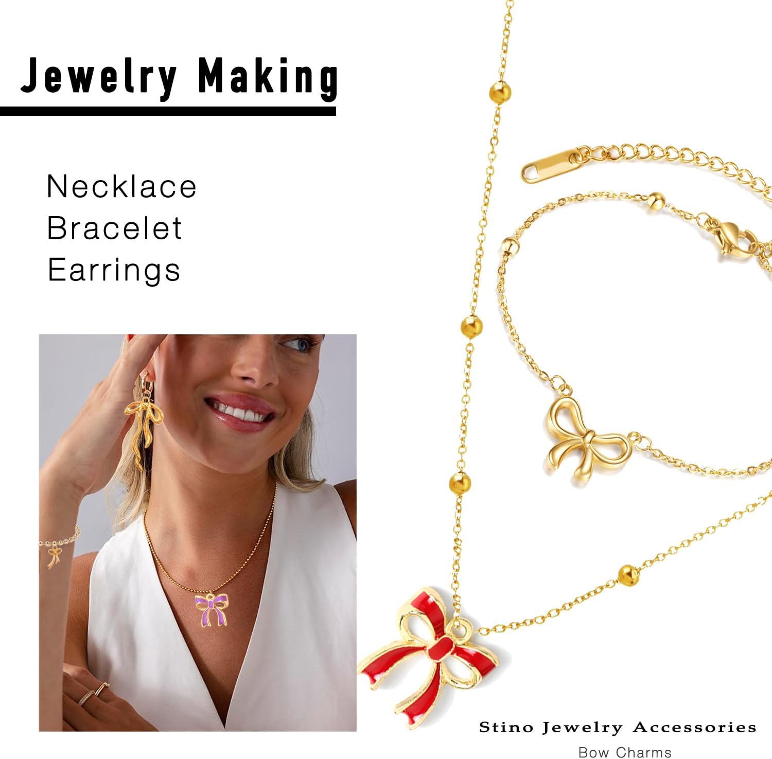 40/60PCs Metal Enamel & Rhinestone Bow Charms for Jewelry Making, Silver & Gold Plated Bow Charms for Bracelets Keychains - Image 3