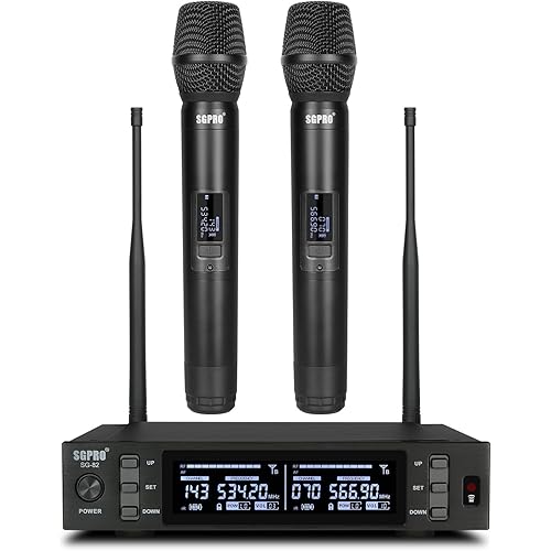 Dual Wireless Microphone System - Metal Handheld Mics & Receiver, Adjustable UHF Channels 520-590 MHz Range, Antenna Diversity, Ideal for Professional Audio and Events