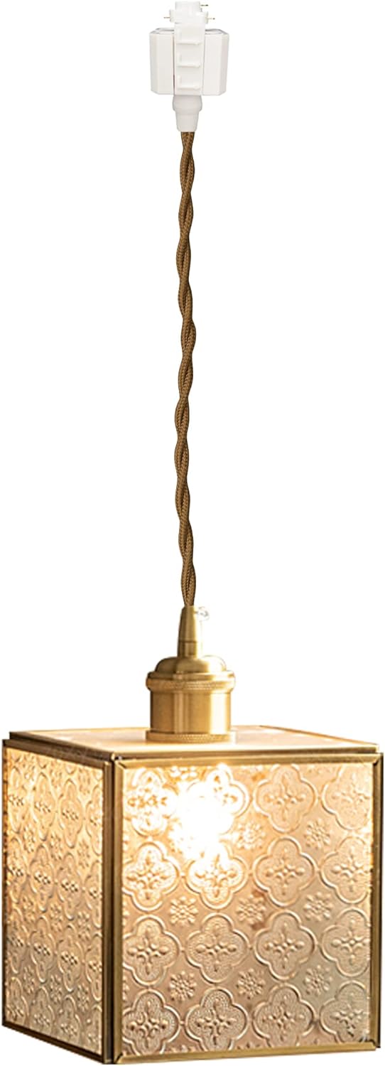 H-Type Track Lighting Pendant Restaurant Chandelier Stained Shape Handmade Retro Glass Lampshade with Copper E26 Socket Halo Compatible Track Light Industrial Customizable for Kitchen