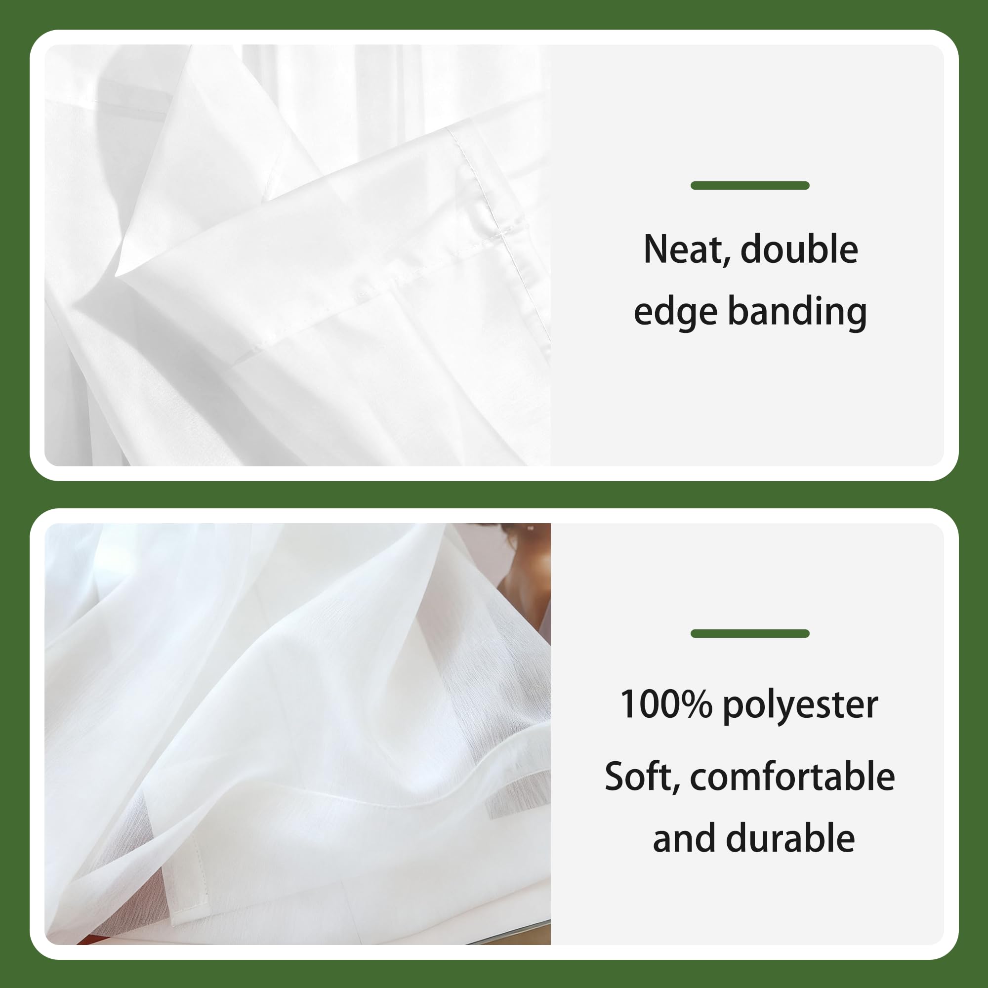 Voile Vorhänge 210 x 190 cm Polyester Transparent Schlaufengardinen Modern Langlebig für Wohnzimmer Schlafzimmer, Weiß