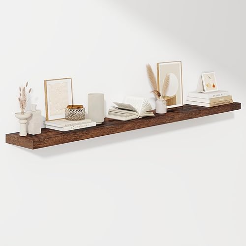 Miniatura 38 de Fun Memories Estantes flotantes de 16 pulgadas – Estantes de pared de madera de color blanco rústico profundo – Estante de almacenamiento para pared