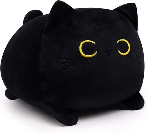 LSYDCARM Peluche de gato negro, almohada de gato negro, juguete de peluche Kawaii de gato negro, peluche de gato negro, linda almohada de gato
