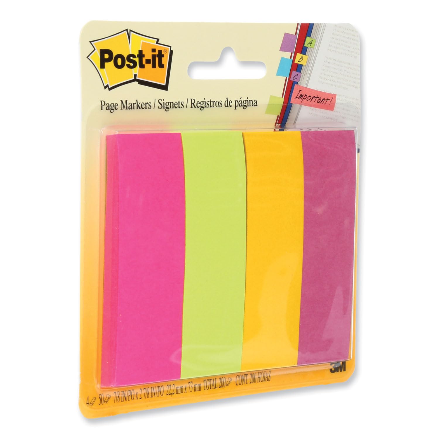 Post-it Seitenmarker, verschiedene Ultra-Farben, 2,5 x 7,6 cm, 50 Blatt/Block, 4 Stück