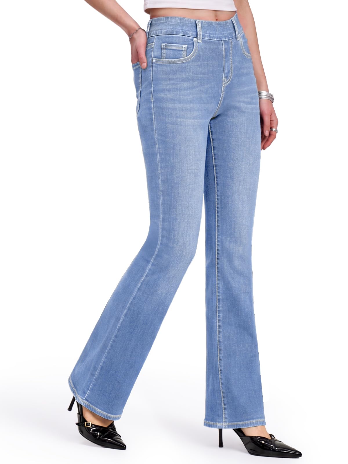 Jean Femme,Taille Haute Slim Bootcut Pantalon