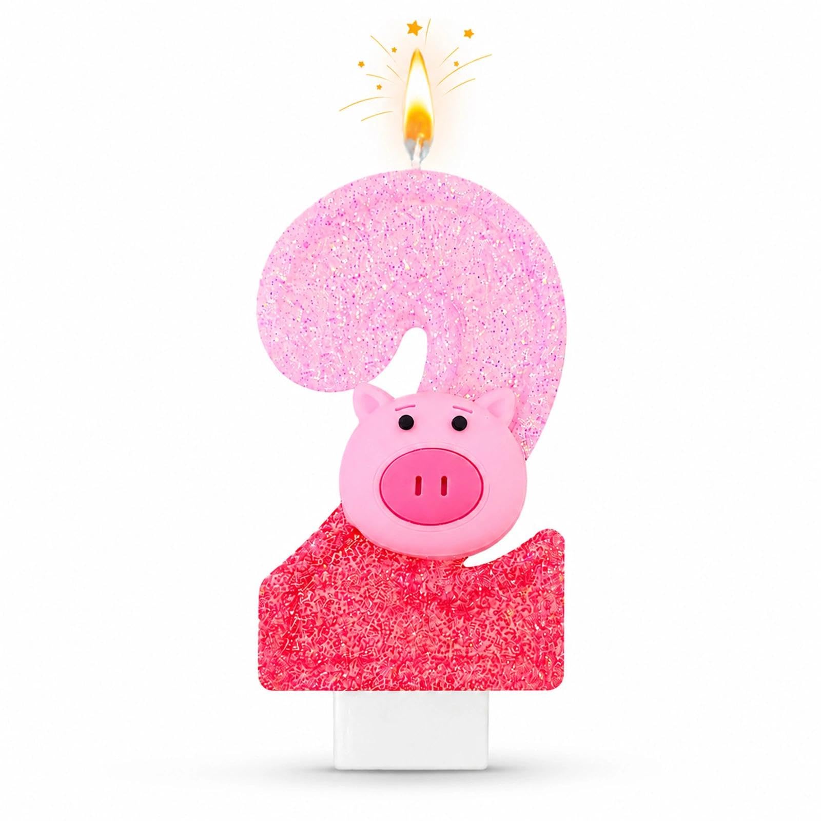 2nd Pink Pig Birthday Candle, Cute Cartoon Pig Cake Topper, Pink Pigs Cake Candles for 2-Year-Old, Number Candle Decoration, 2nd Birthday Party Decoration Supply for Celebrations Gatherings