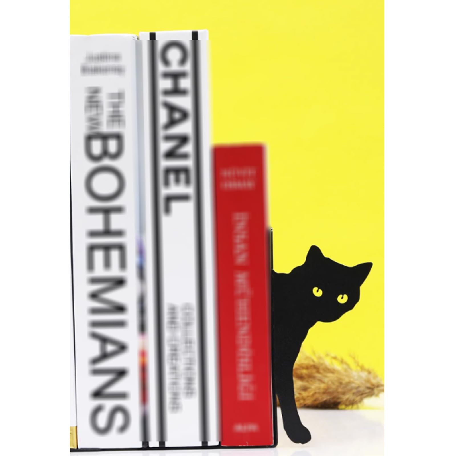 Buchstützen, Buchstützen aus Metall, Schwarz, niedliche Katzenform, dekorativer Ständer für Bücher, Schreibtisch-Organizer