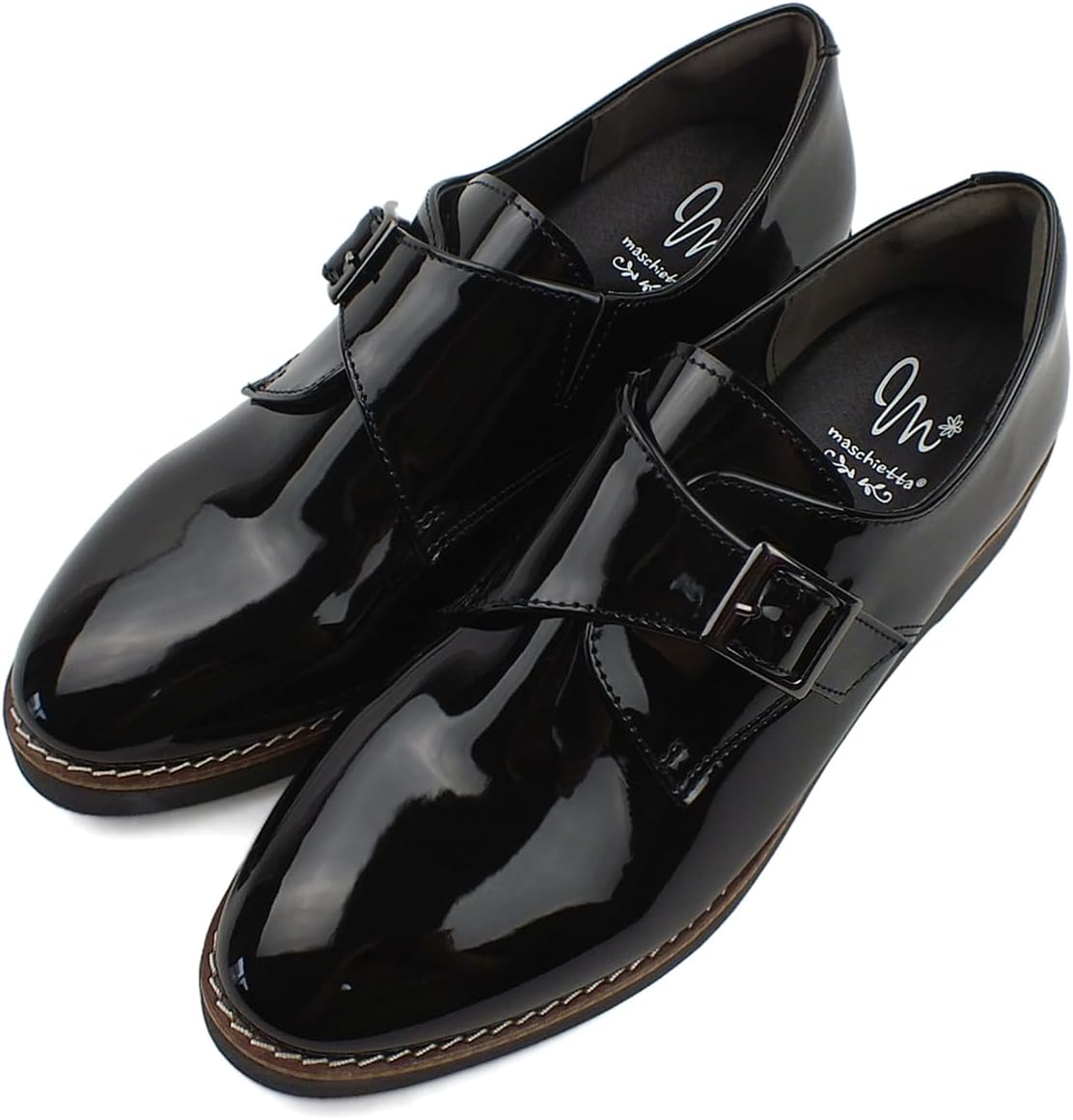 [マスチェッタ] モンクストラップシューズ レディース ローファー カジュアル マニッシュ コンフォート 幅広設計 軽量 厚底