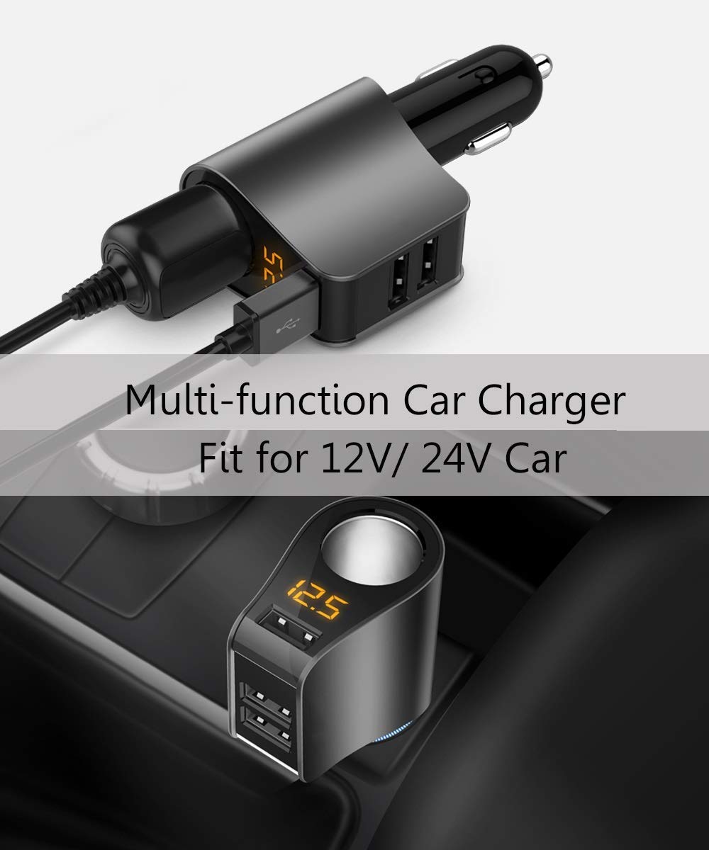Adaptador de mechero de Coche con 3 USB y medidor de Voltaje, Compatible con iPhone 8/7/X/6S/XR, iPad, Samsung Galaxy S9/S8, iPad, GPS, teléfono Android