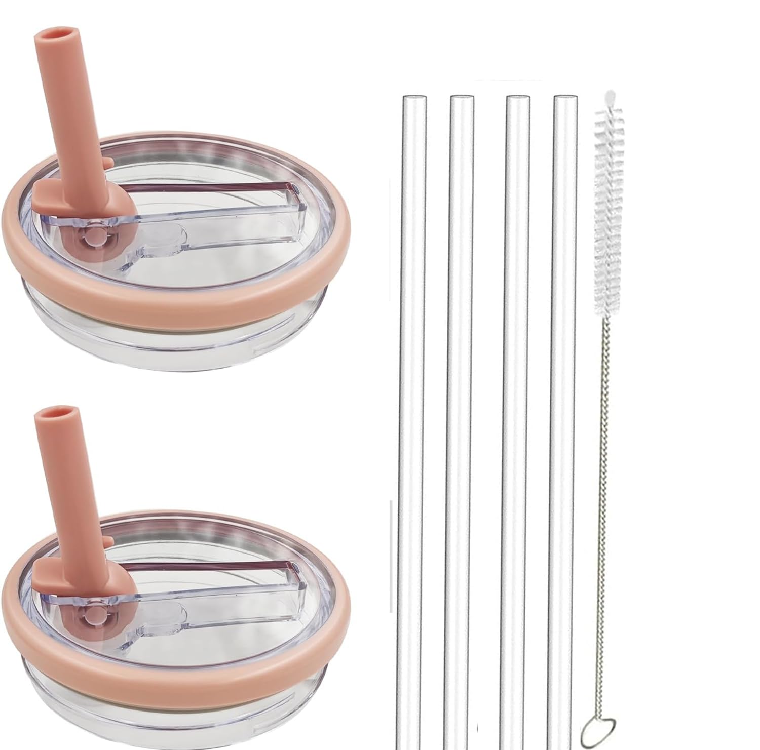 2 Pack 30 oz Tumbler Flip Straw Lid Ersatz passend für Stanley Quencher H2.0 0.89 L, Tumbler Deckel Sets mit 4 Strohhalmen und 1 Reinigungsbürste