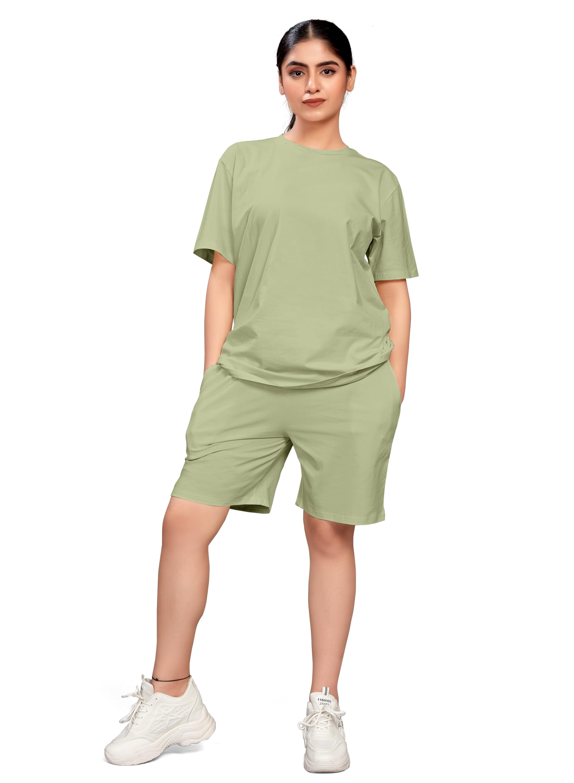 Women's Cotton Casual Wear Solid/Plain Night Suit Set of Top & Shorts, Co Ord Set-image-14