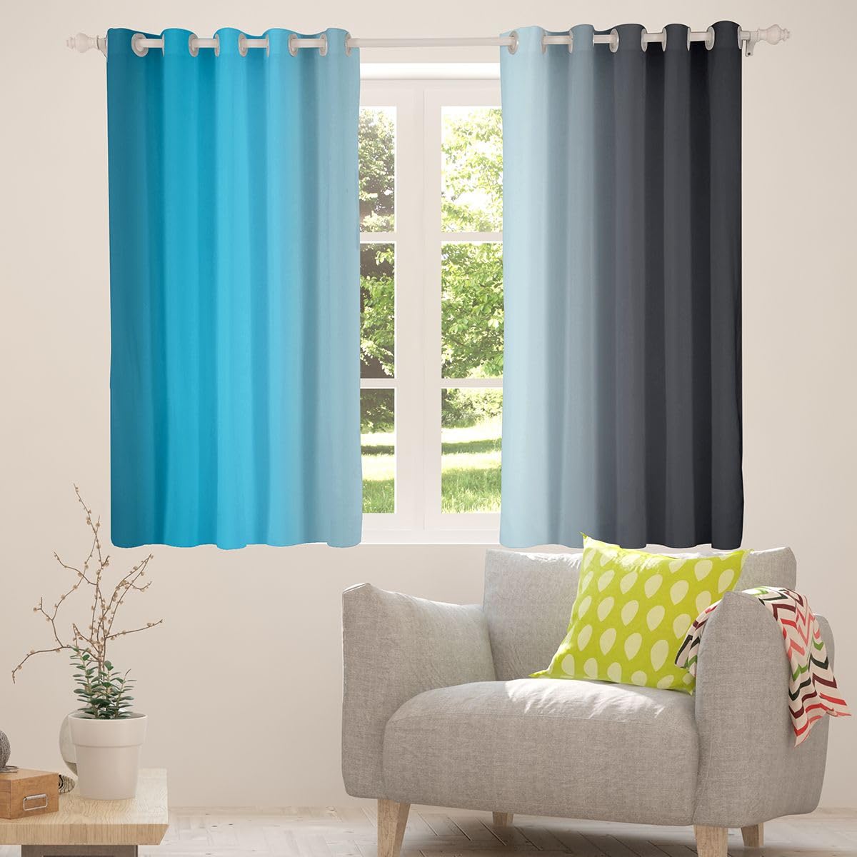 Homewish Gradient Abstarct zasłony okienne, 117 x 183 cm, 2 zestawy paneli – czarne zasłony zaciemniające, współczesna estetyka, ombre, boho, zasłony okienne, minimalistyczna, nowoczesna sztuka do