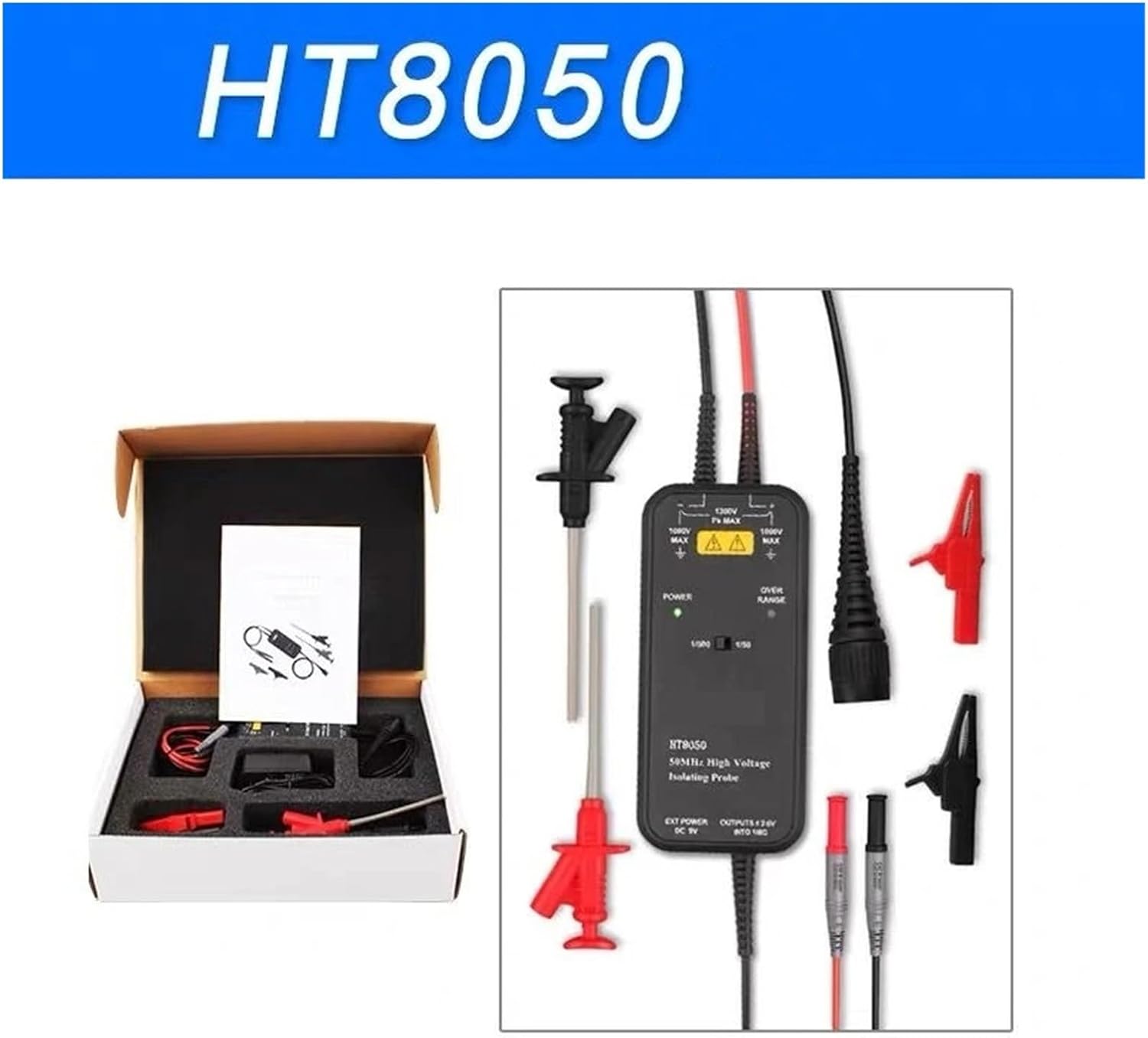 HT8050 HT8100 Oscilloscope Probe 50MH-100MH Bandwidth High Voltage Differential Probe Oscilloscope Probe Accessories(HT8050(50MHZ))