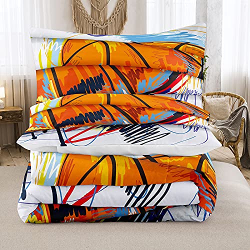 Bodhi 3D Hand Drawn Basketball Sports Comforter Set For Teen Boys,Kids Soft Microfiber Bedding Set With Pillowcases,Full Size,3Pcs,1 Comforter Set+2 Pillow Shams #4008 #TOP3