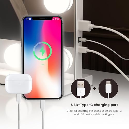 Miniatura 4 de AJJSSA Espejo de tocador con luces, 22.8 x 18.2 pulgadas, gran espejo de maquillaje iluminado Hollywood con 10 aumentos y 20 bombillas LED