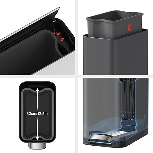 Miniatura 4 de Mbillion Cubo de basura con forro de 35 litros9.3 galones, tapa de mariposa, abierto, cierre silencioso, rectangular, de acero inoxidable, con pedal