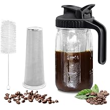 GOSCHE 32oz Glass Pitcher with Lid, Wide Mason Jar for Coffee, Black