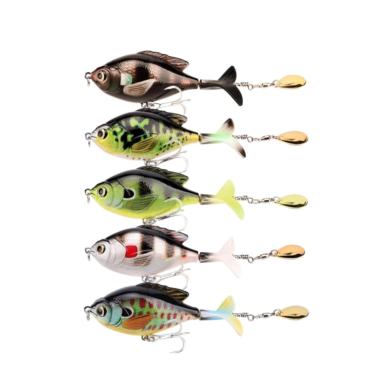 INEOUT 5 Pièces Spinner Leurre De Pêche 9.5cm 16.5g Popper Wobblers Queue Rotative Topwater Manivelle for Truite Brochet Matériel De Pêche