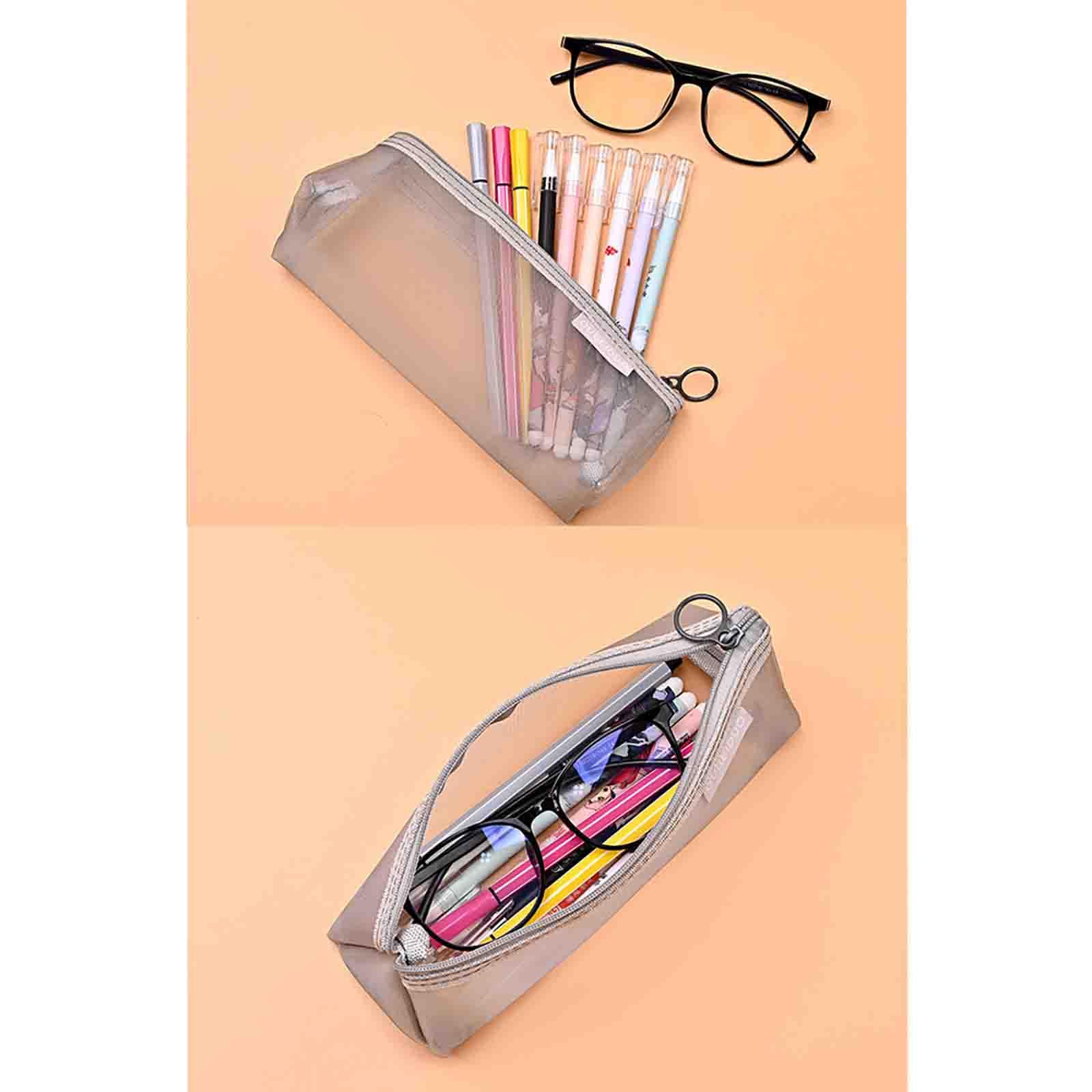 JUSHZ Trousse Scolaire Trousse Compartiments Scolaire Garcon Trouse Plumier 2 Compartiments Transparente Trousse en Maille Transparente étudiant Grande Capacité (Green,210x75x75mm)