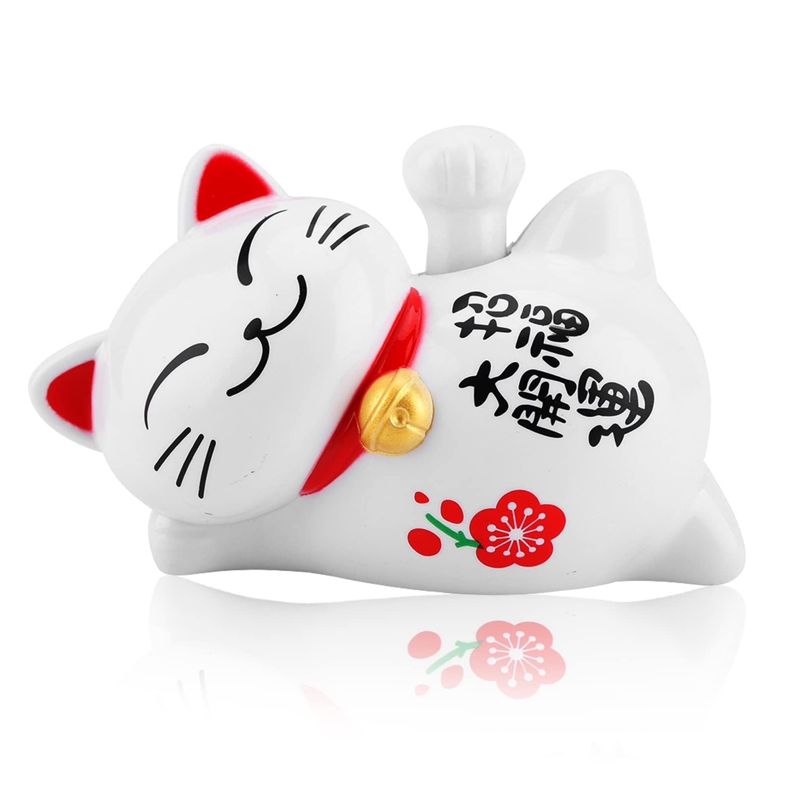 Herchr Gold Lucky Cat Fortune Cat Figurine Japanese Maneki Neko Hand Painted Good Luck Bringer Lying Waving Beckoning Fortune Fengshui Decor 4.13×2.36×2.76In For Home Car