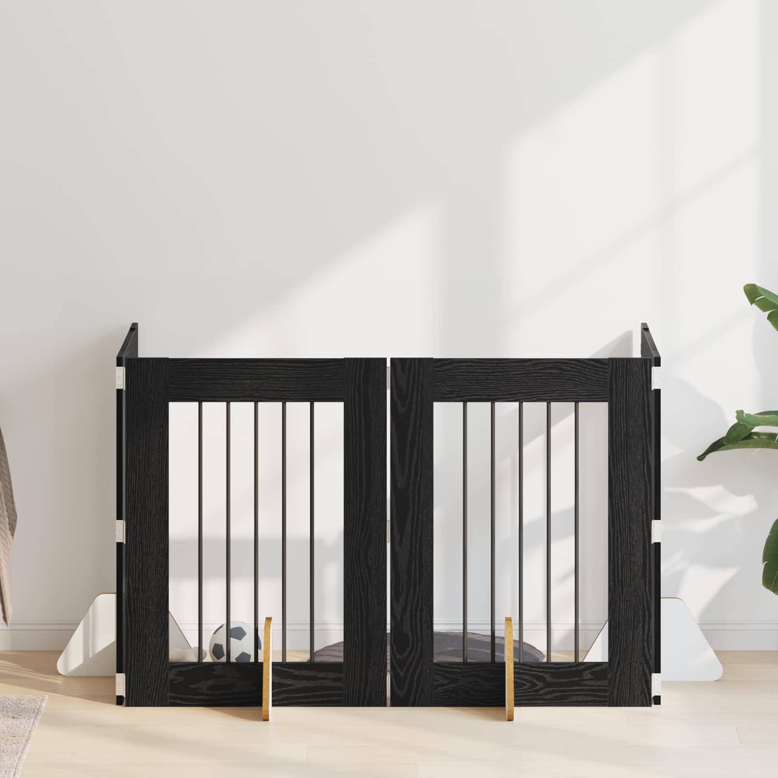 Puerta para perros con soporte de metal y madera, 4 piezas, 60 x 80 cm, plegable, portátil, para interior, salón y terraza, cierre seguro para perros y cachorros