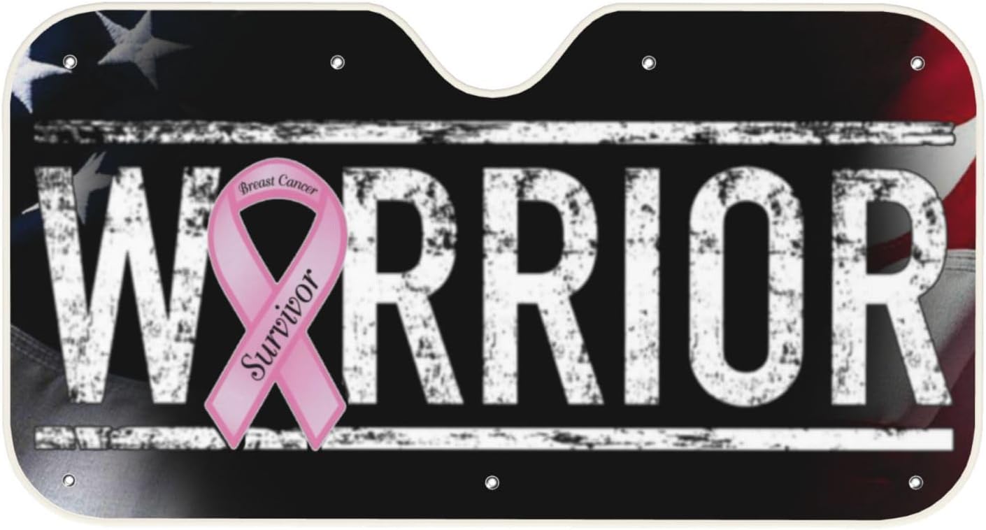 Breast Cancer Warrior Aweareness Ribbon Keep Cool with Our Stylish Car Windshield Sunshade - Easy Install and UV Protection