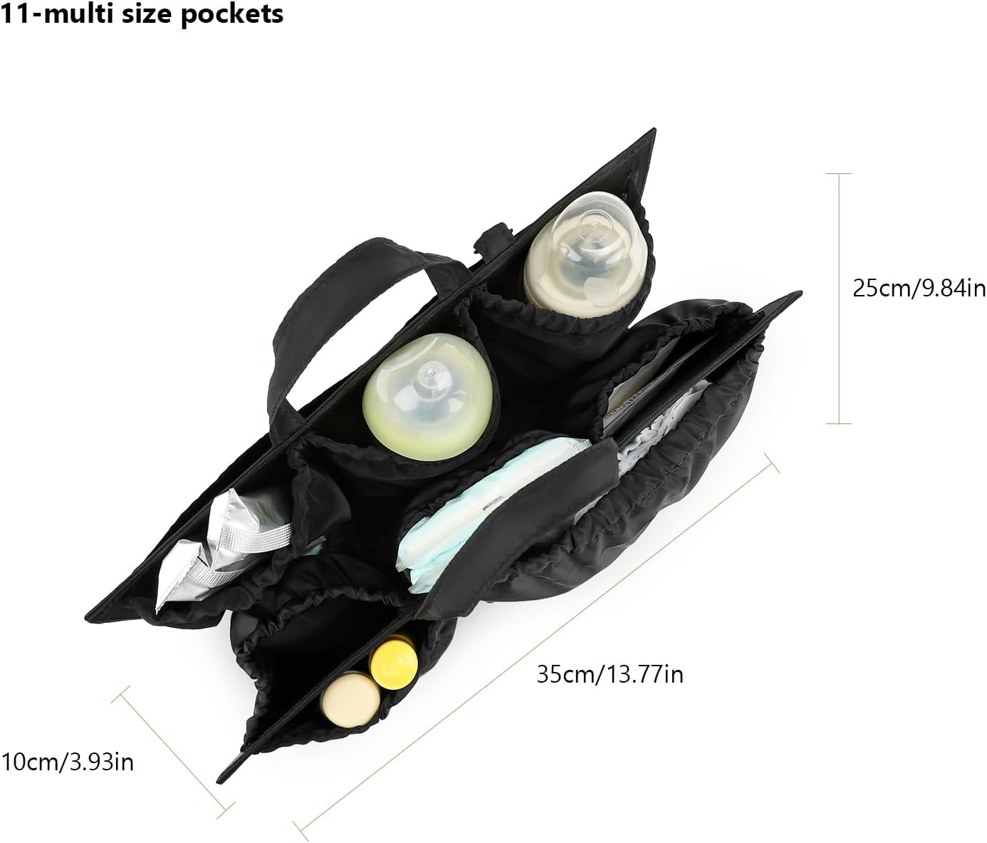 Lmbabter Removable Organizer Insert with Insulated Pocket,Updated Diaper Bag with 11 Total Pockets&Changing Pad, Handbag Tote Bag for Women Mommy Nurse (Black)