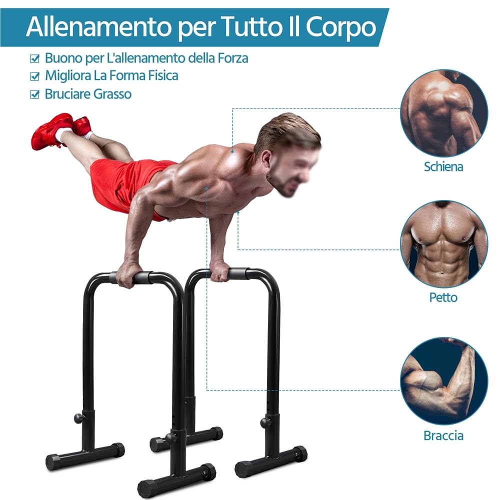 Yaheetech Dip Barre Parallele Fitness Dip Bar Stand Station Regolabile per Calisthenics/Stretching/Addominali in Acciaio Nero