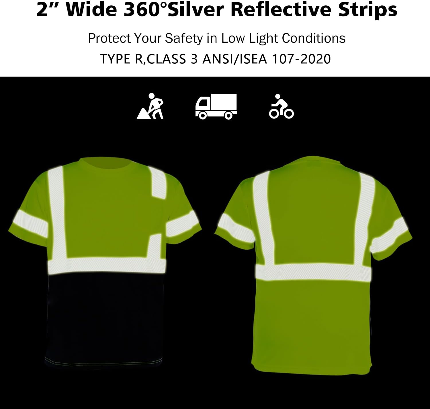 VENDACE Hi Vis Reflective Safety Shirts for Men ANSI Class 3 High Visibility Construction Work T Shirt(Yellow,L) - Image 5