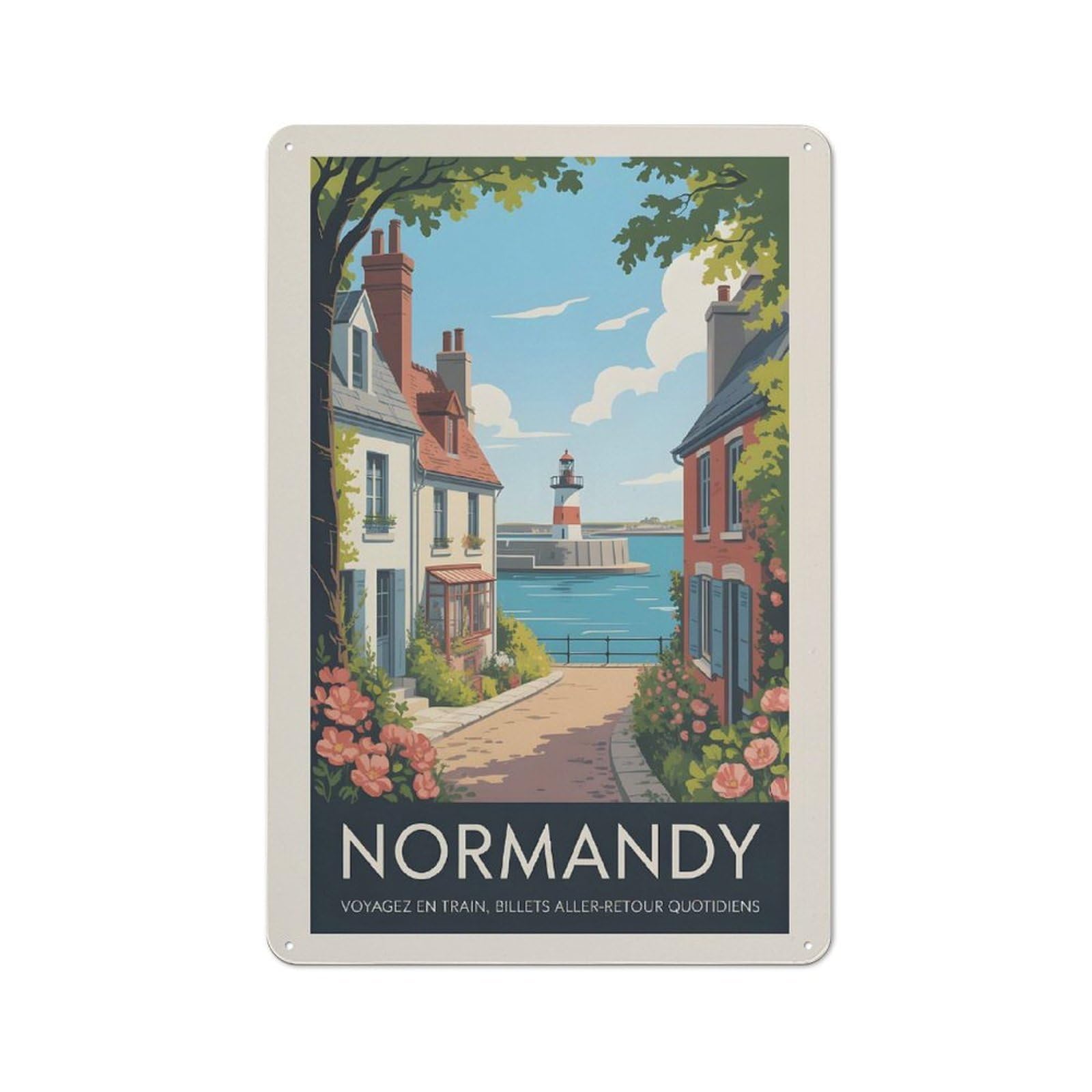 Junmoney Style Urban Normandy Old French Travel Decorative Metal Plaque 30X20cm, Urban Room Decor For Flat, Bar, Studio Or Gallery Wall