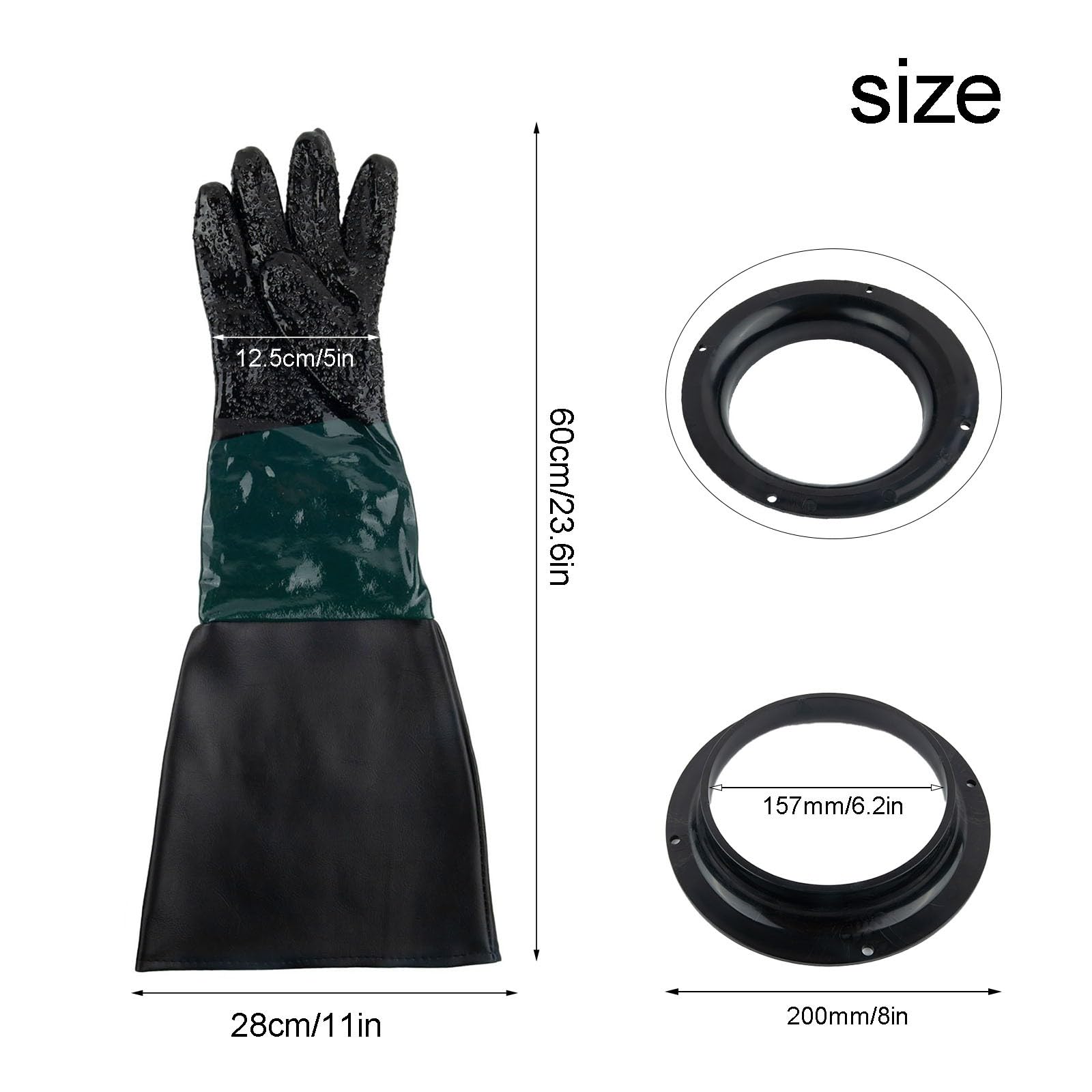 EasyByMall Gants de sablage de 60 x 30 cm, gants de travail robustes en PVC avec doublure en coton pour armoire de sablage, ensemble de 5 pièces avec pinces et supports