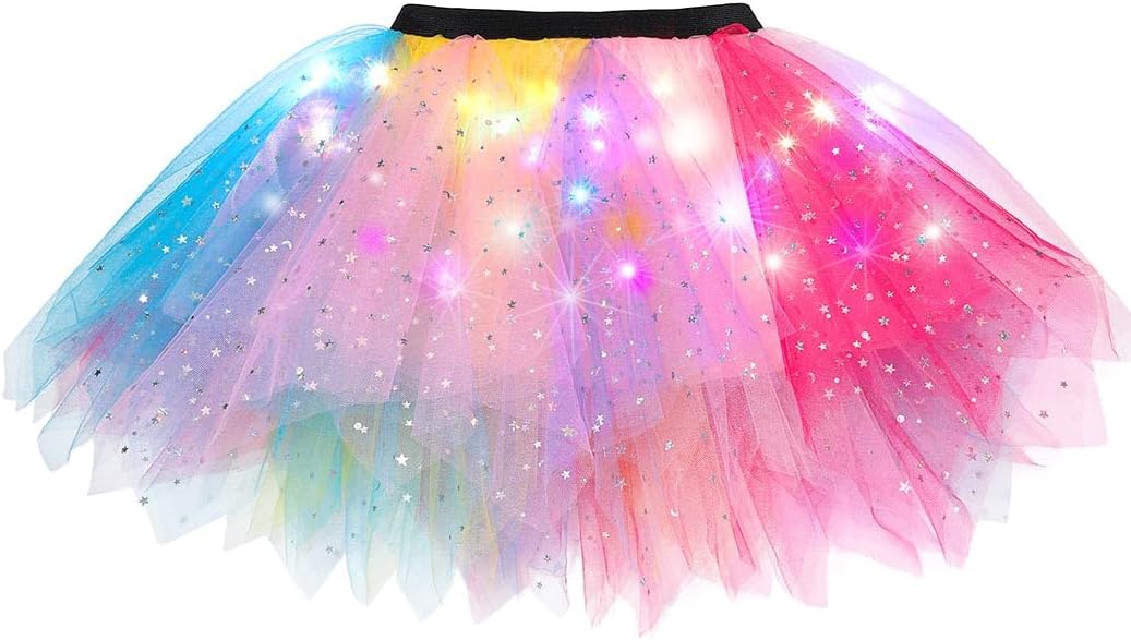 REETAN Light up Rainbow Tutus Skirt Sparkly LED Tutu Glow Costume for Girls
