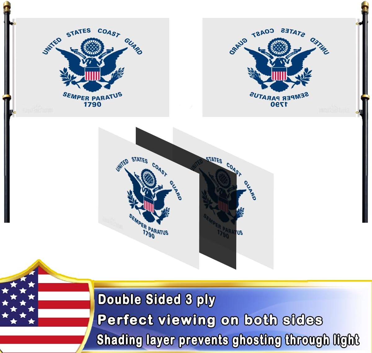 VOLTA Double Sided USCG State Flag 3x5ft, Outdoor Heavy Duty 3-Ply Durable Polyester USCG State Flag with Canvas Header/Brass Grommets for Indoor and Outdoor Decoration